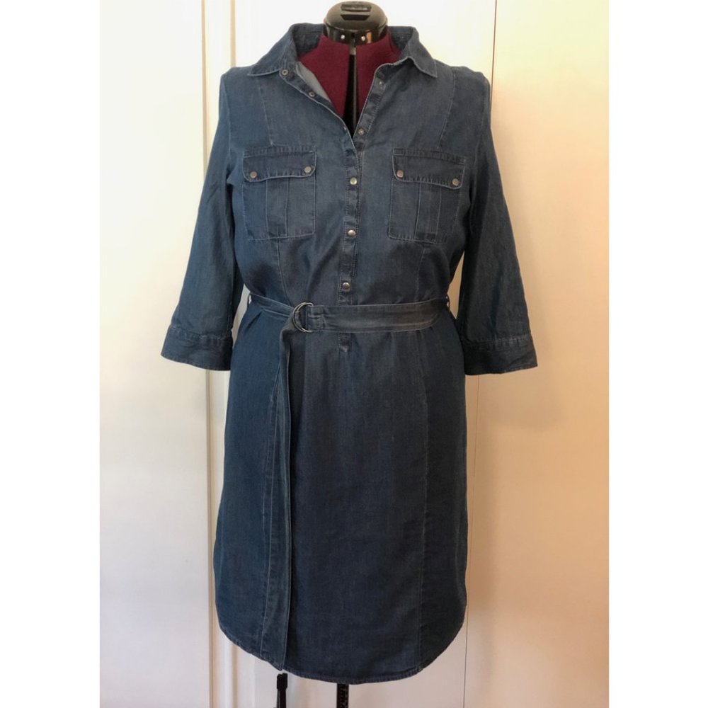 Marks & Spencer Denim Chambray Shirt Dress Size 12 LONG